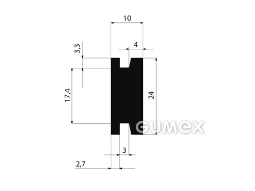 "H" Gummiprofil, 24x10/3/3mm, 60°ShA, NBR, -40°C/+70°C, schwarz, 